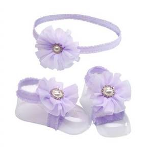 NEW CHERISHED MOMENTS baby girls barefoot sandal set headband in lavender